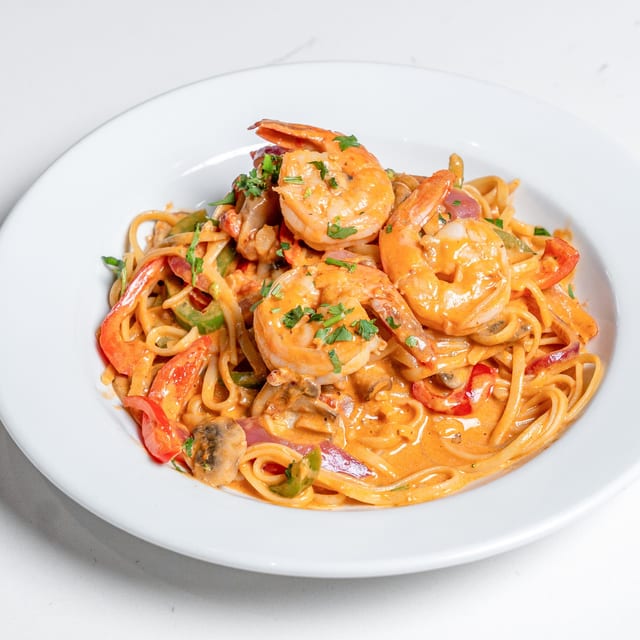 Thai coconut curry linguine with prawns dinner.
