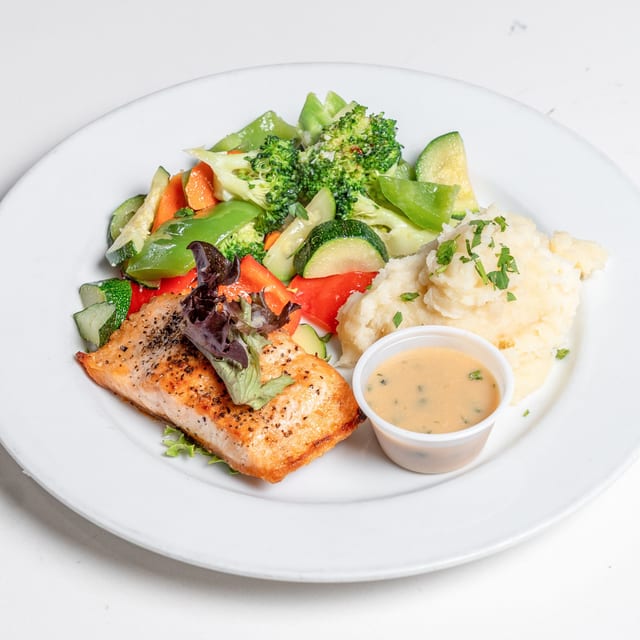 Miso glazed salmon filet dinner.