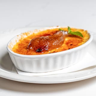 Poached pear creme brulee