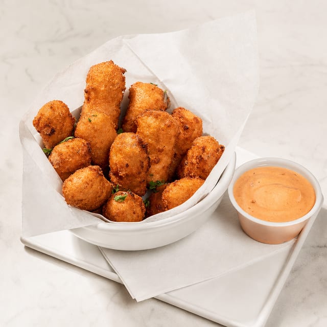 Macaroni and cheese pepper jack creamy breaded bites dinner.