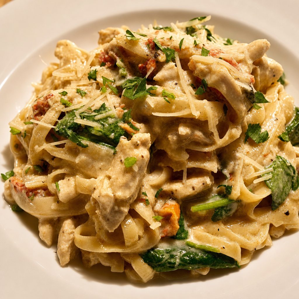 Fettuccine with chicken dinner.