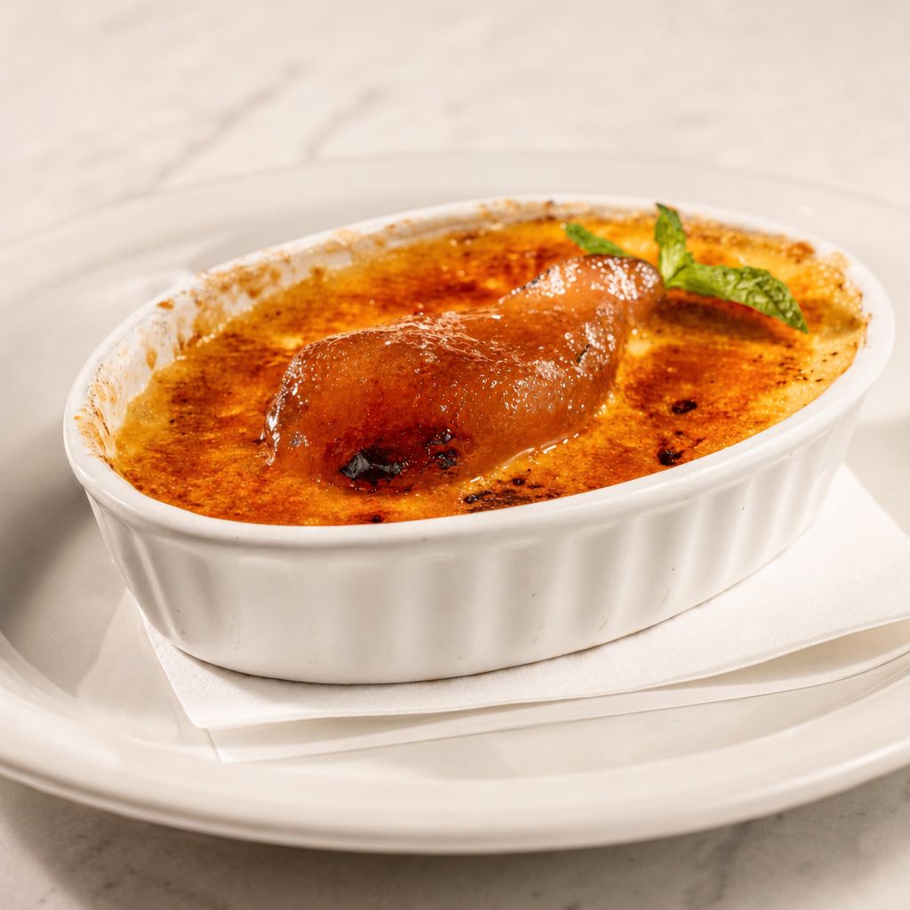 Poached pear creme brulee.