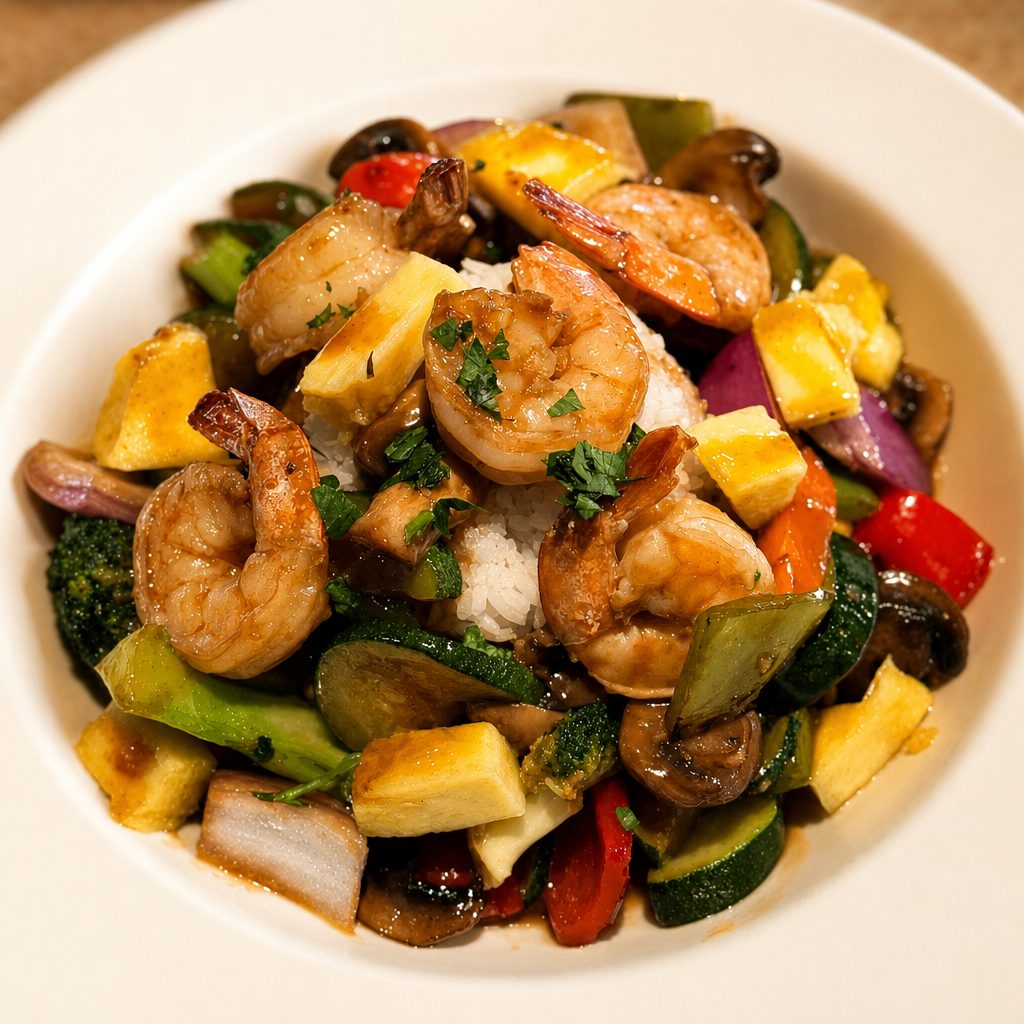 Pineapple Prawns Teriyaki.