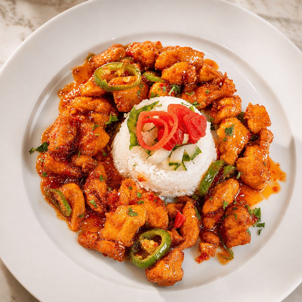 Jalapeno sweet chili chicken dinner.