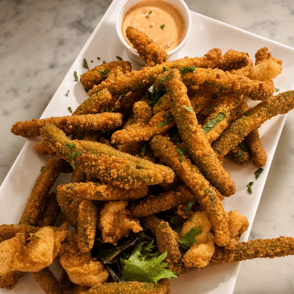 Fried prawn & green beans dinner.