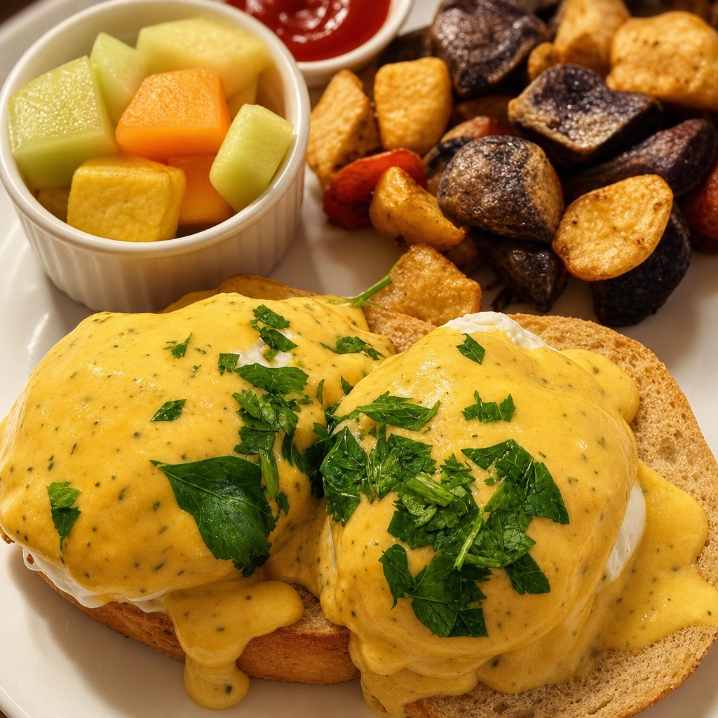 Crab cakes benedict brunch.