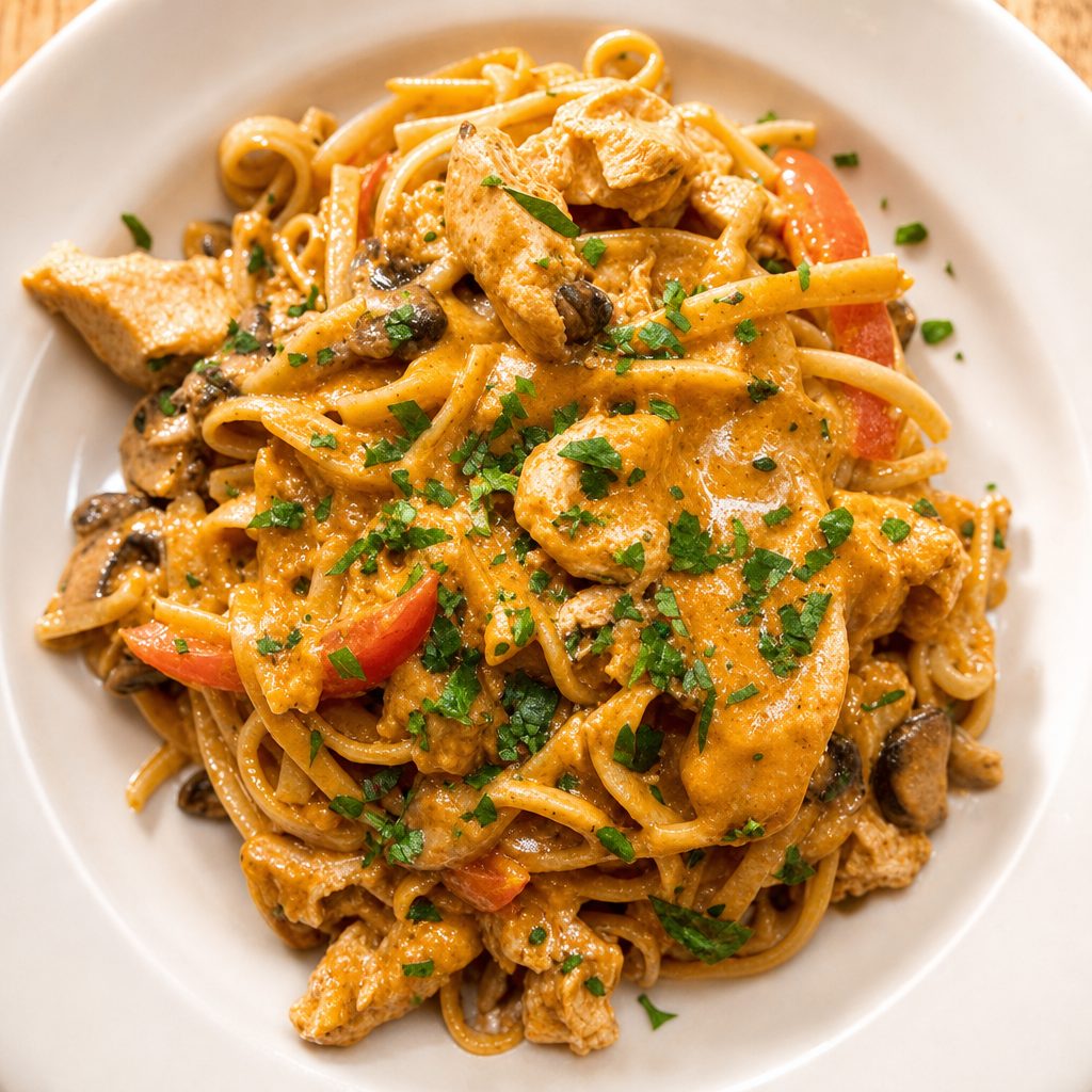 Thai coconut linguini with chicken dinner.