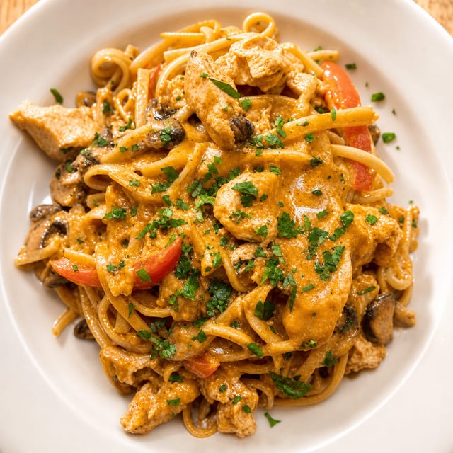 Thai coconut linguini with chicken dinner.