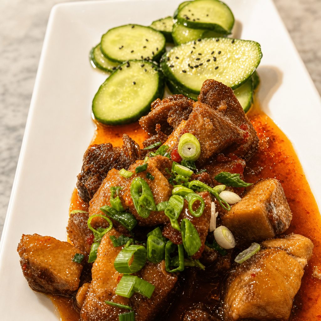Asian pork bites dinner.