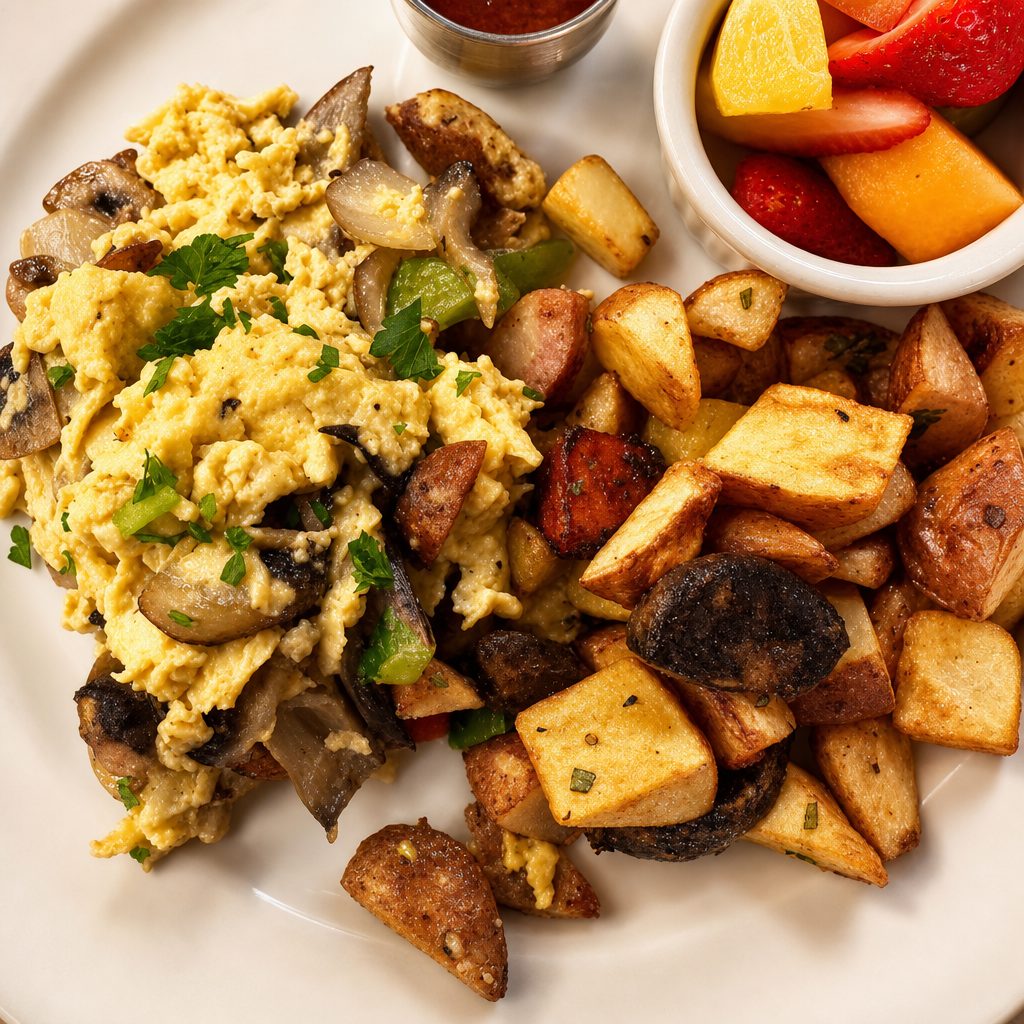 Aidells chicken sausage scramble brunch.