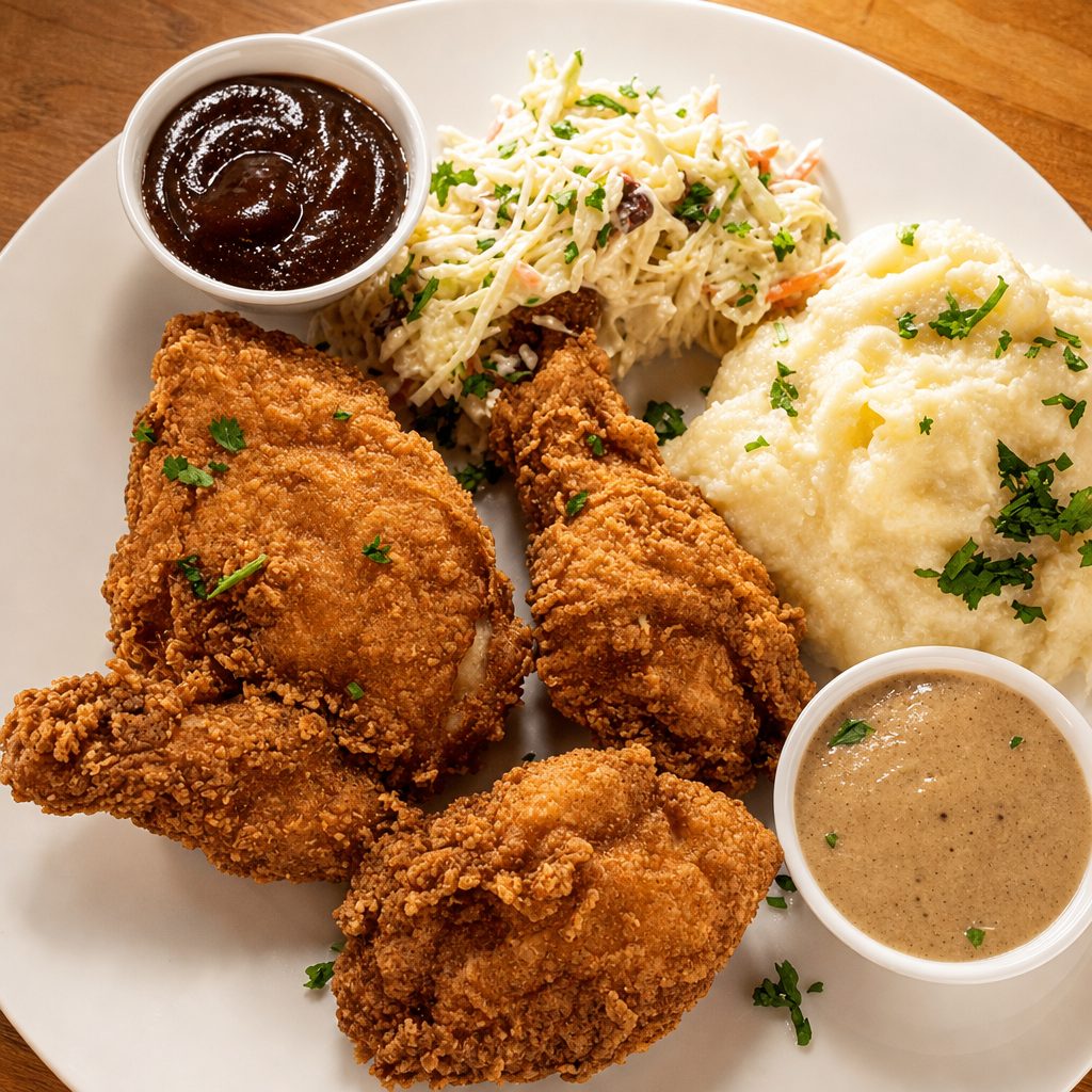 Southern fried chicken dinner.