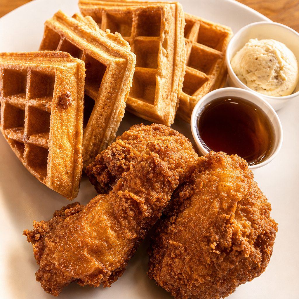 Southern fried chicken & waffles dinner.