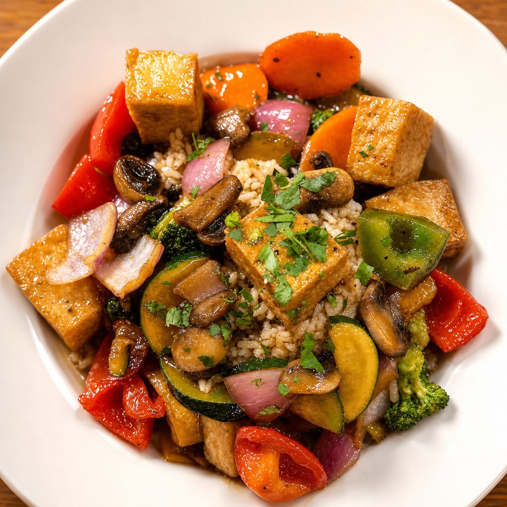 Veggie & tofu stir-fry dinner.
